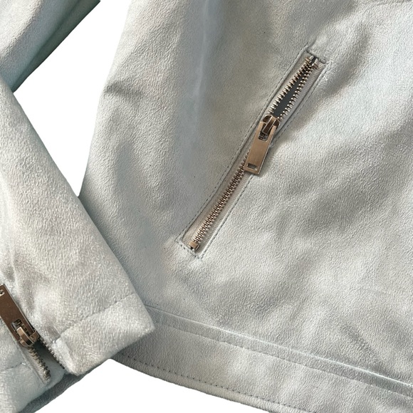 Outer Edge Ice Blue Faux Suede Edgy Moto Jacket Sz XL - Picture 11 of 14